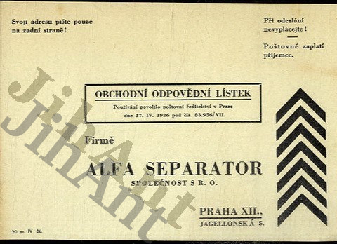 Alfa Separator - korespondenční lístek