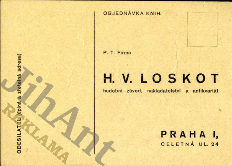 Korespondenční lístek - H. V. Loskot - Hudební závod - PRAHA