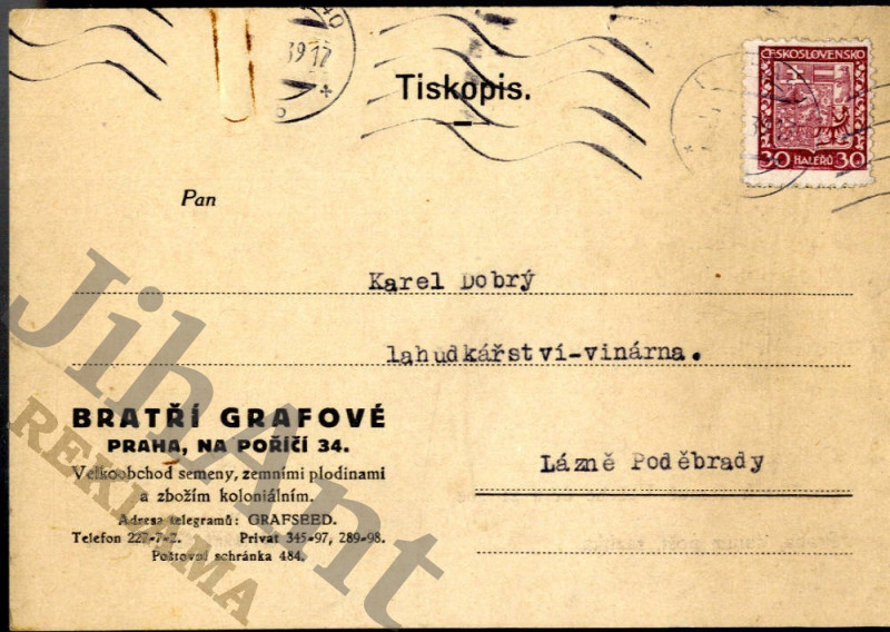 Korespondenční lístek - Bratří GRAFOVÉ - Praha - Velkoobchod semeny..
