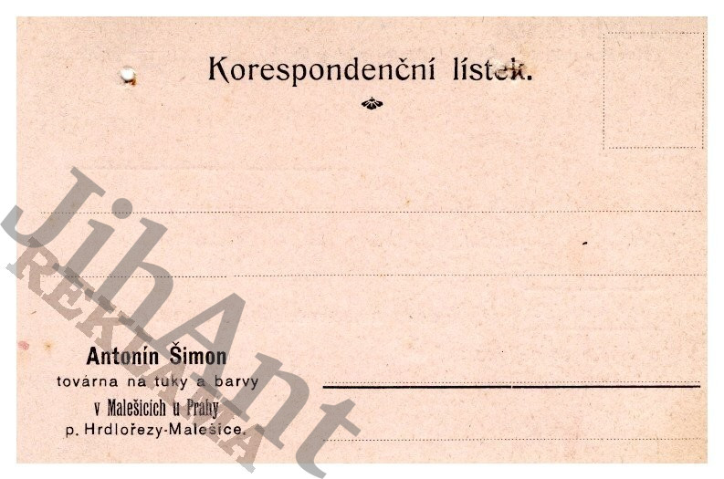 Korespondenční lístek - Antonín Šimon - Továrna na tuky