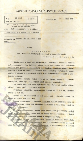 Firemní papír - Ministerstvo veřejných prací - Antonín Pulkrab - Kaliště