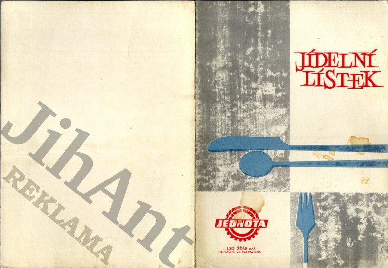 Jídelní lístek - Jednota - Žďár nad Sázavou - obal