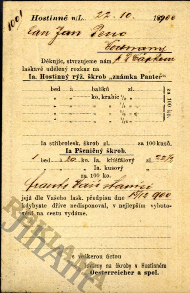 Korespondenční lístek - Hostinné nad Labem - Rýžový škrob