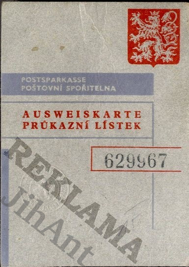 Legitimace - Poštovní spořitelna - Průkazní lístek