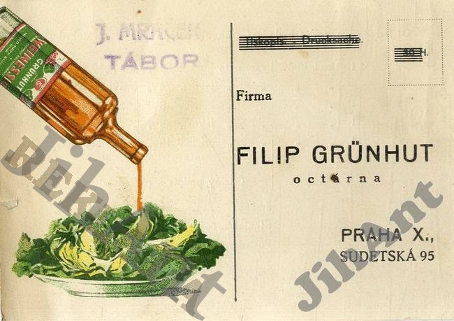 Korespondenční lístek - Filip Grünhut - Octána - Praha - litografováno