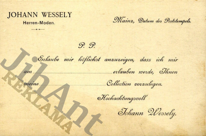Korespondenční lístek -Johann Wessely