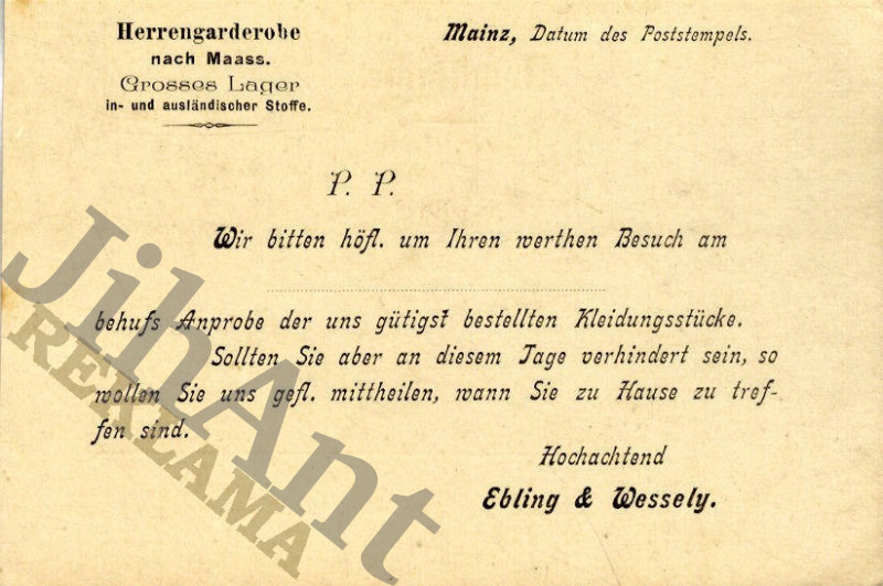 Korespondenční lístek - Ebling & Wessely Mainz