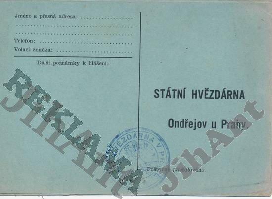 Korespondenční lístek - Státní hvězdárna - Ondřejov u Prahy