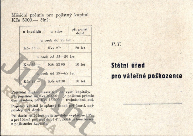Korespondenční lístek - Státní úřad pro válečné poškozence