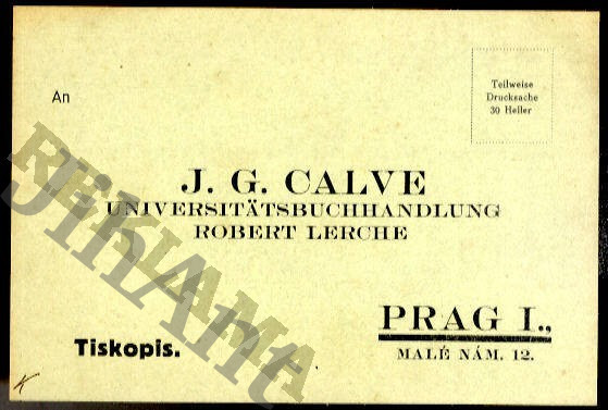 Korespondenční lístek - J. G. Calve - Praha