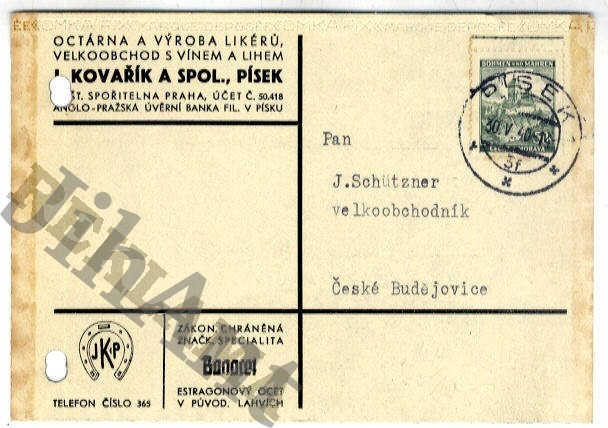 Korespondenční lístek -  Octárna a výroba likérů - Písek